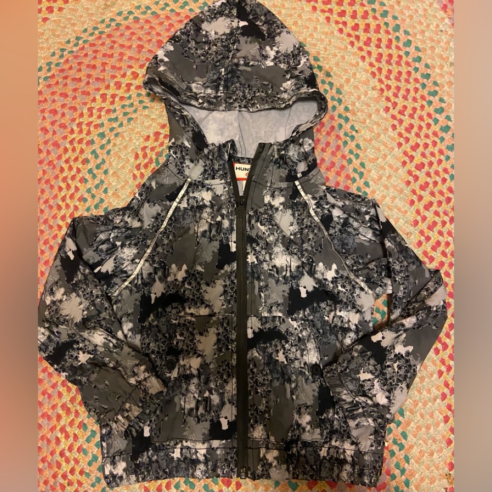 Hunter for Target Kid's Full Zip Rain Jacket Coat Gray Camo Silver Logo